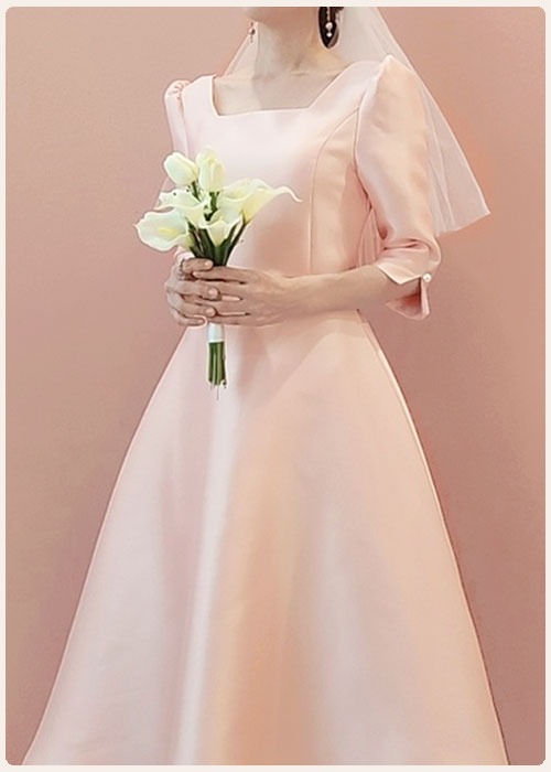 핑크 가드니아 진주 7부 미카도 셀프웨딩 피로연 드레스
